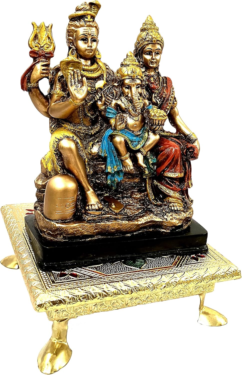 zig zag Wooden Minakari Pooja Chowki | Decorative Wooden Bajot | Flower Choki for Pooja at Home, Wedding, Festivals & Gifts, 5 Inch Golden