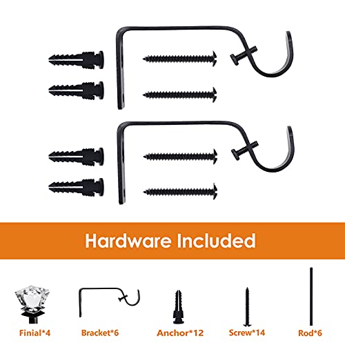 3/4 Inch Curtain Rod Single Window Rods 72 to 144 Inches,Acrylic Diamond Finials,Gold Nickel,2 Pack