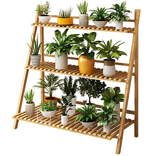 Flower Pot Holder Potted Rack 3 Tier Bonsai Display Shelf Storage Shelves Bamboo Herb Plant Stand Folding Modern Indoor Decoration for Balcony Garden Patio