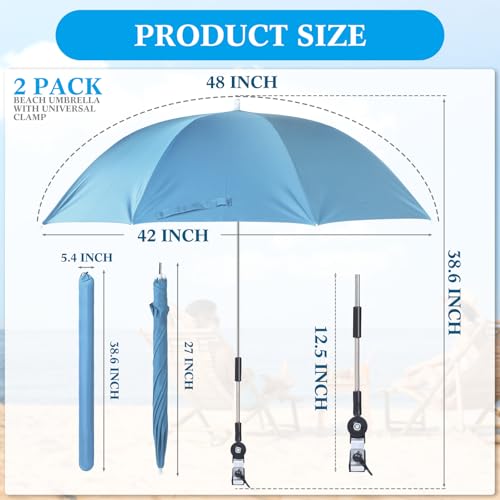 2 Pcs Beach Umbrella with Universal Clamp 42