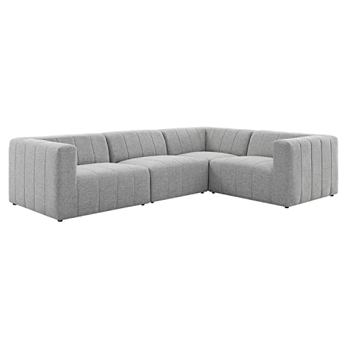 Modway Bartlett Channel Tufted Upholstered Sectional Sofa, 4-Piece L-Shape, Light Gray