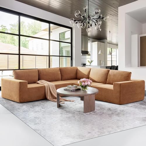 Yogald Minimalist Modular Sofa, L-Shaped Sectional Cloud Sofa, Comfy Upholstered 5 Seats Luxury Floor Couch, for Living Room Office Apartment (Gray)