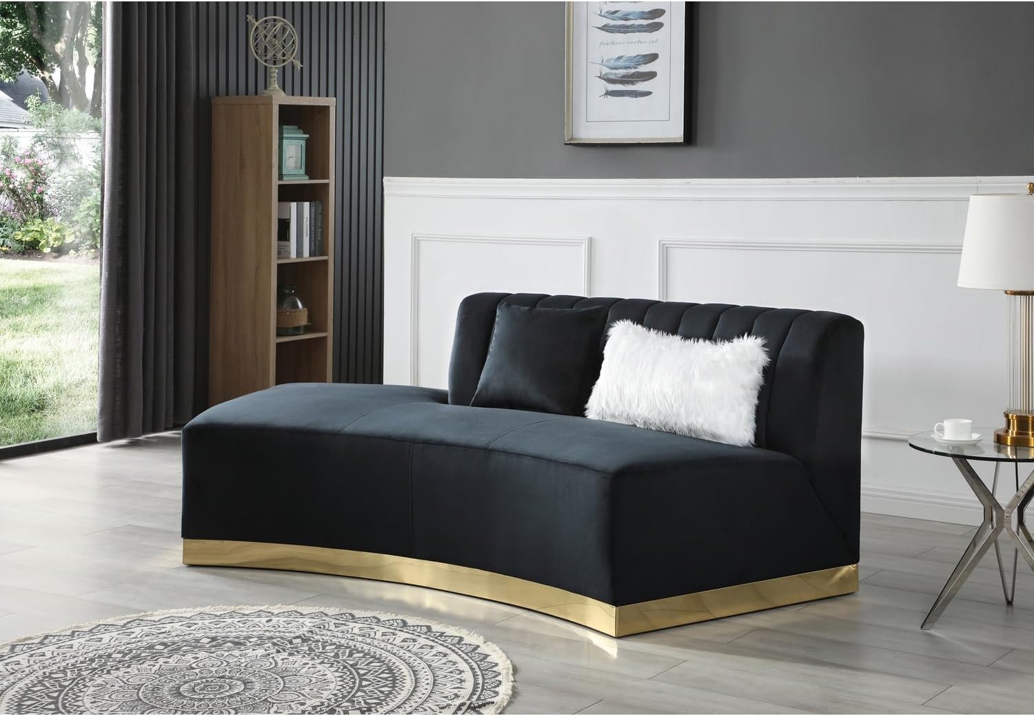 Brentwood Armless Velvet Curved Sofa in Black PF-G0433-SCH