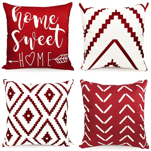 Decorative Throw Pillow Covers 18x18 Inch Aqua Blue Pillow Covers for Couch Sofa Living Room Bedroom,Farmhouse Outdoor Throw Pillow Cover,Modern Geometric Linen Square Throw Pillow Case Set of 4