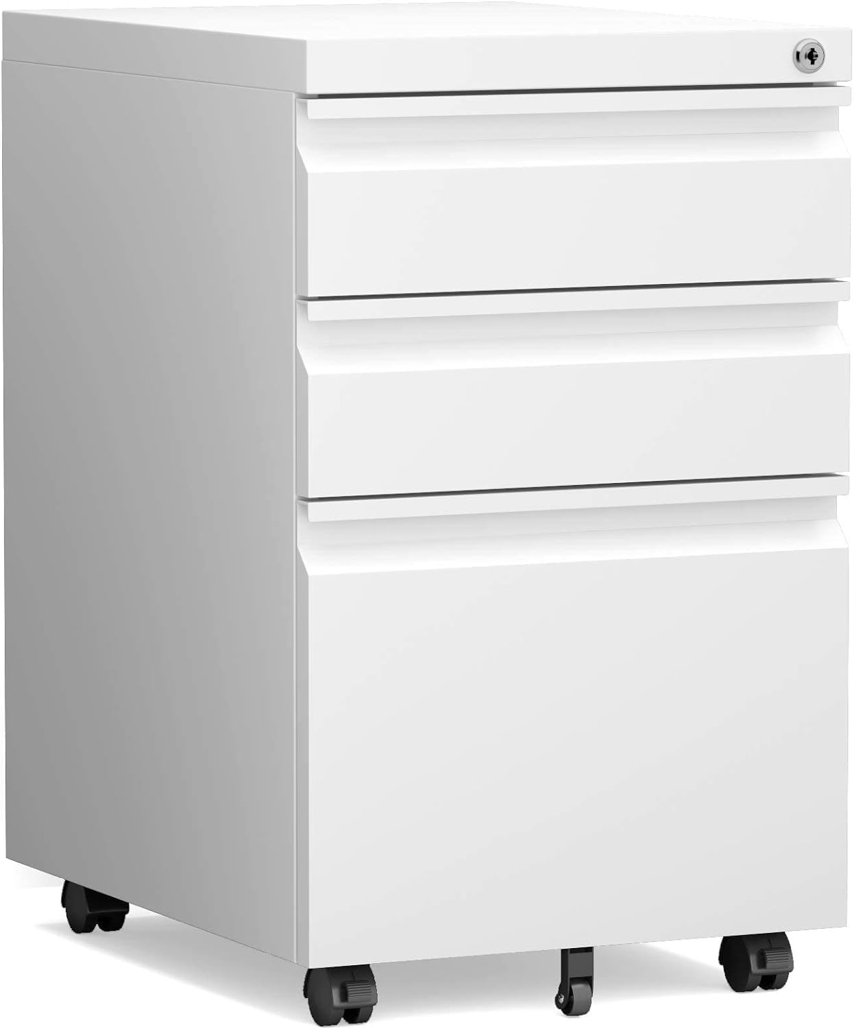 Filing Cabinet 3 Drawer, Locking File Cabinets for Home Office, Mobile Filing Cabinet for A4/Letter/Legal Size File Folders, Fully Assembled, Matte White