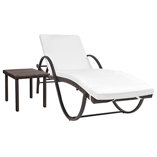 Patio Furniture Sun Lounger with Cushion & Table Poly Rattan Brown,Easy Assembly:All necessary tools, hardware, and instructions are provided for effortless assembly, ensuring a hasslefree setup. Sun