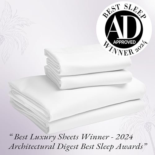 California Design Den 1000 Thread Count Queen Size Sheet Set, Winner Architectural Digest Best Sheet, 4 Pc Luxury 100% Cotton Sateen Bed Sheets, Softer Than Egyptian Cotton (White)