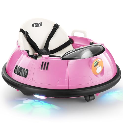Hikole Baby Bumper Car with Remote, 12V Electric Bumper Cars for Kids with LED Lights, Safety Belt and 360 Degree Spin, Toddler Child Gifts Little Bumper Car, 3 Speed and Two Driving Modes, Pink