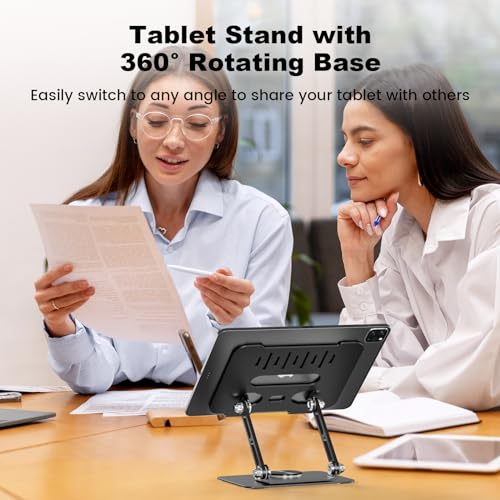 ULT-WIIQ Adjustable Tablet Stand for Desk iPad Swivel Stand with 360 Rotating Base Aluminum Foldable Portable iPad Table Stand Holder for iPad Pro/iPad Mini Tablets White