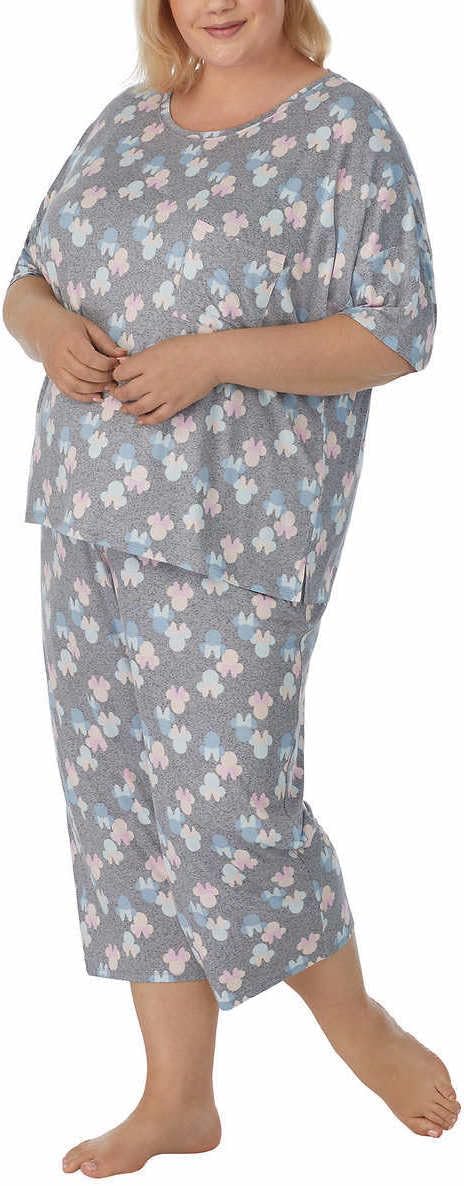 Disney Womens 2 Piece Capri Pajama Set (XX-Large, Minnie Mouse Grey)