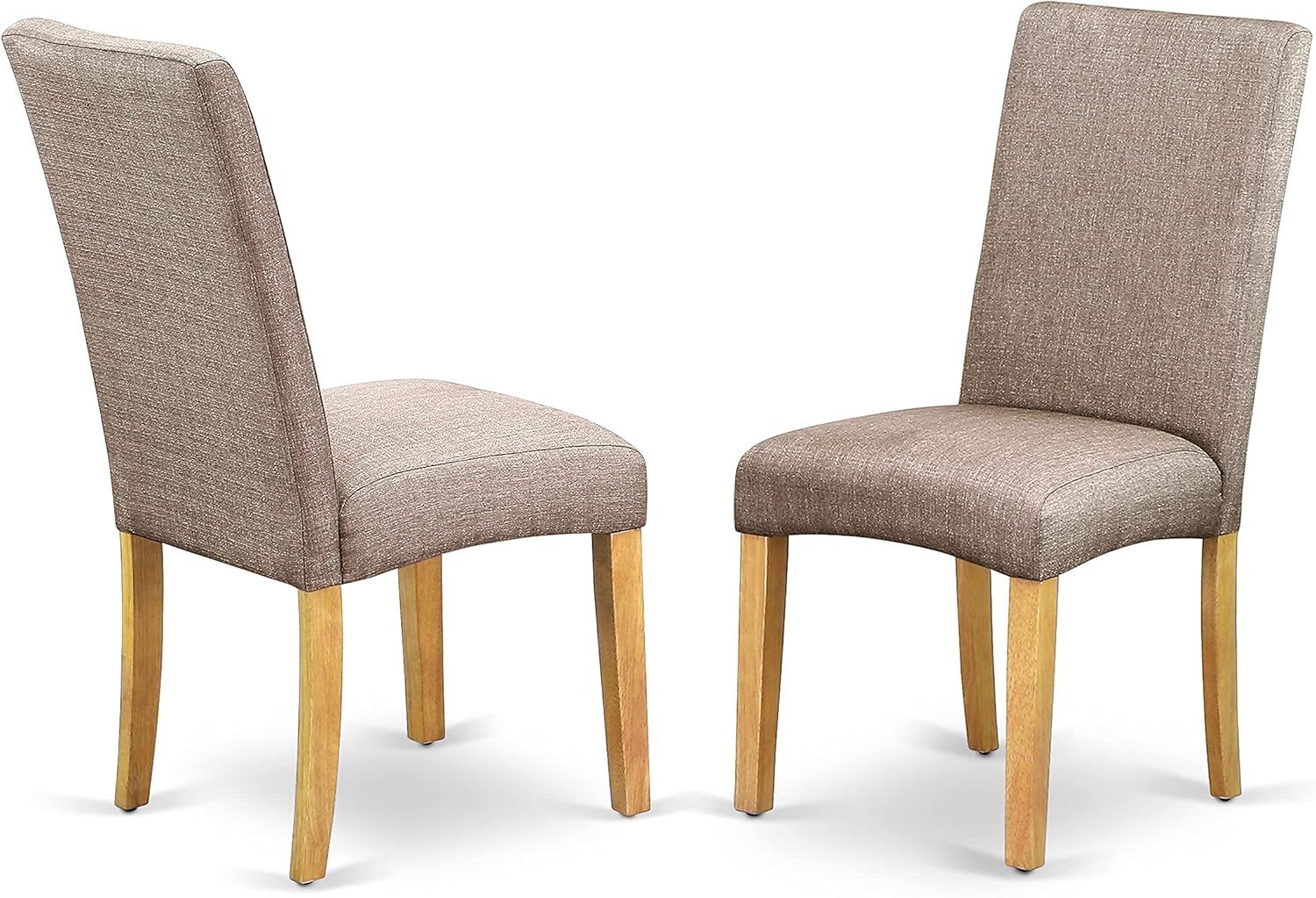 East West Furniture Antique 5 Piece Dining Set Includes a Round Kitchen Table with Pedestal and 4 Dark Khaki Linen Fabric Upholstered Parson Chairs, 36x36 Inch, Oak