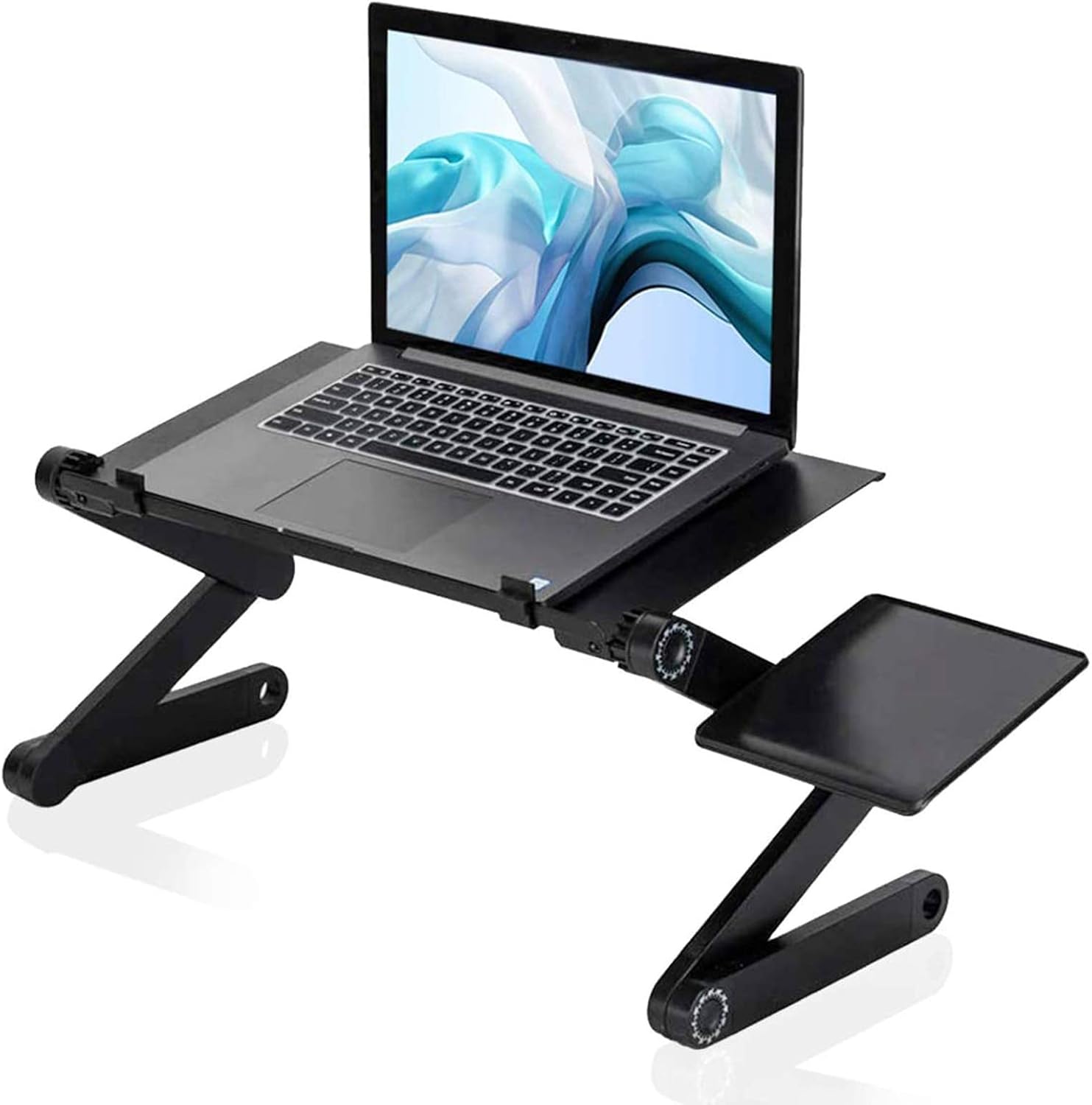Lovinouse Upgraded Adjustable Aluminum Laptop Desk, with Cooling Fan, Mouse Pad, Notebook, MacBook Laptops Table Stand for Home Office, Ergonomic Lap Desk TV Bed Standing Desk