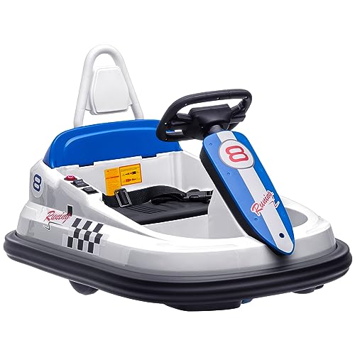 Aosom Toddler Bumper Car, 360° Rotation 6V Kids Electric Ride on Bumper Car with EVA Bumper Edges, Twins Motor, Songs, Horn, LED Lights, Safety Belt for 18-48 Months, Red