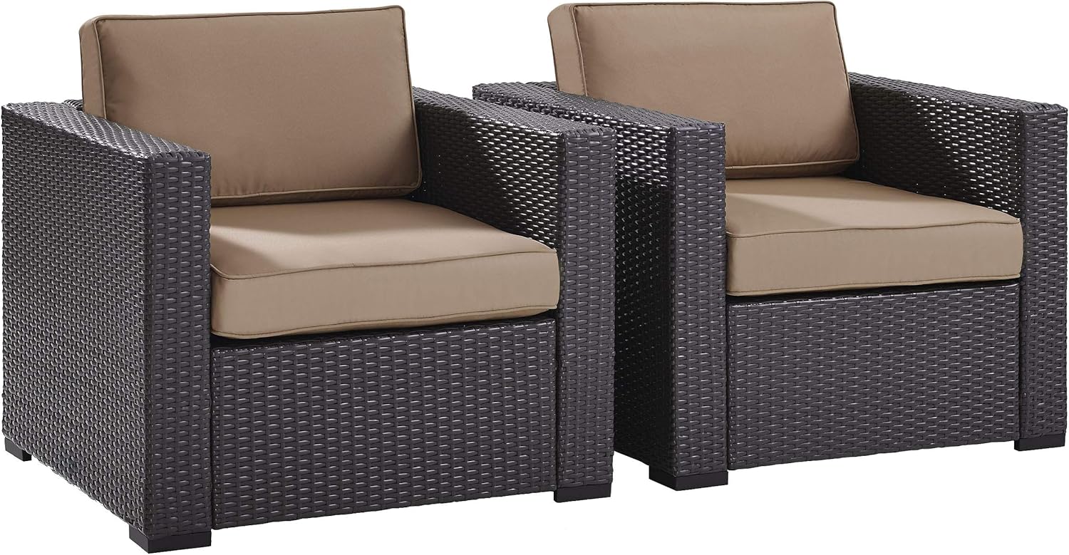 Crosley Furniture KO70103BR-MO Biscayne 2 Piece Outdoor Wicker Conversation Set with Mocha Cushions, Brown
