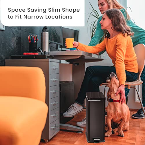 Home Zone Living 8 Gallon and 2.5 Gallon Kitchen Trash Can Combo Value Set, Slim Body Stainless Steel Design, 30 Liter and 9.7 Liter Capacity, Silver