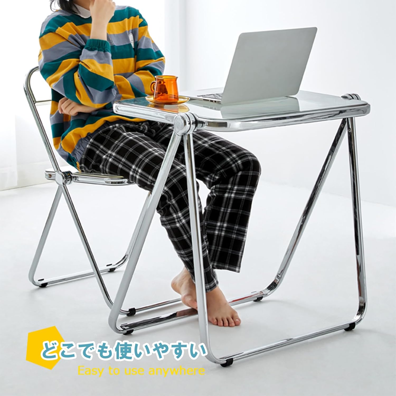 KAIHAOWIN Folding Chair and Table Acrylic Folding Desk and Chairs Set (White)