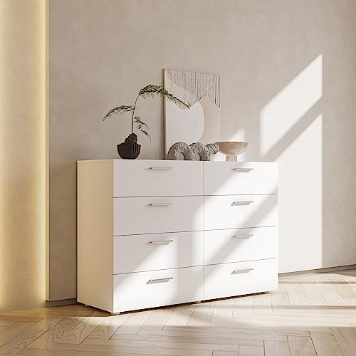 8 Drawer Wood Lateral Dresser,Double Chest Dresser of Drawers Storage Organizer with Metal Handles,Accent Wood Storage Dresser Chest Organizers for Living Room, Hallway, Entryway (Black)