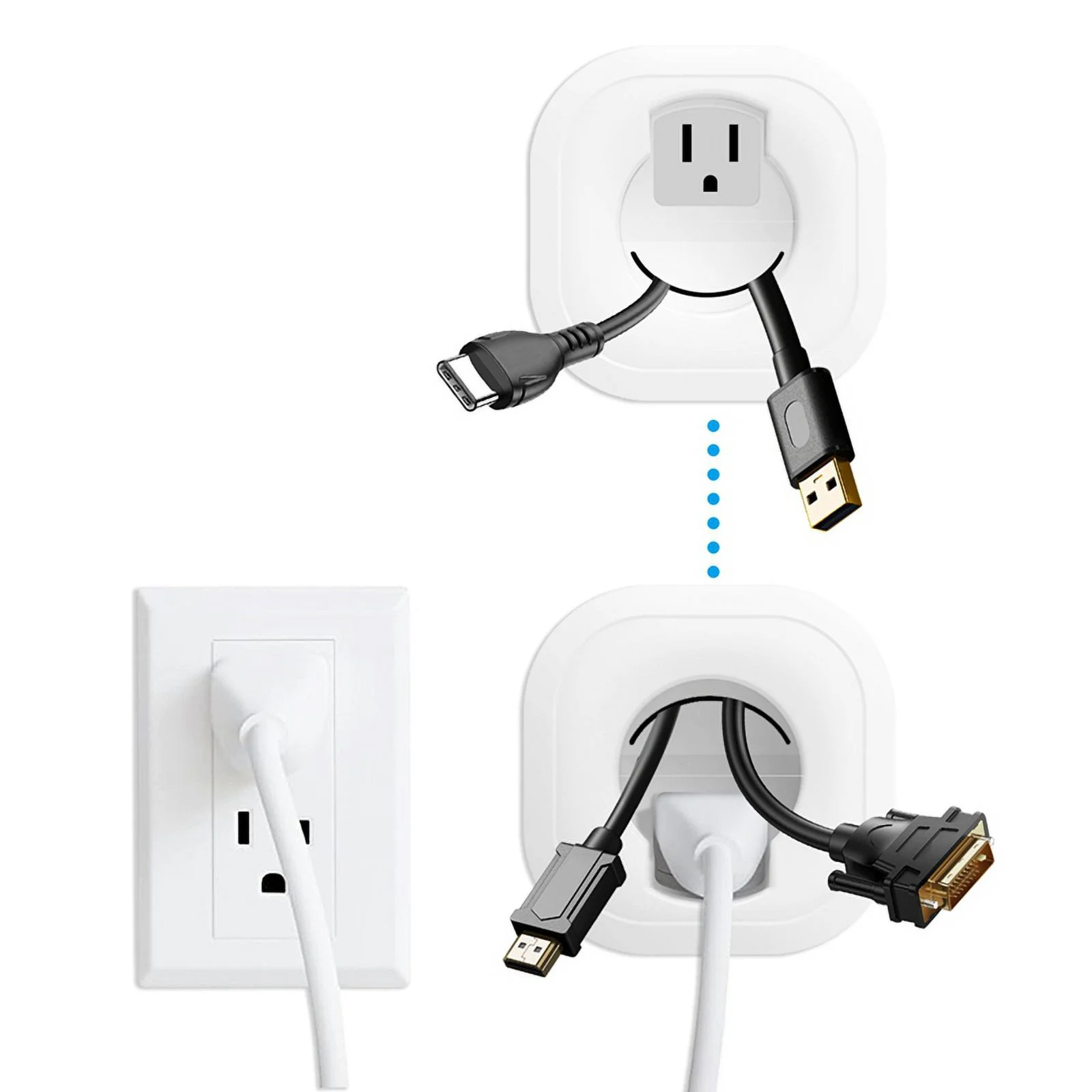 In-Wall Cable Management Kit, Hide TV Wires, Easy Install, White Plastic, Includes Drill Bit