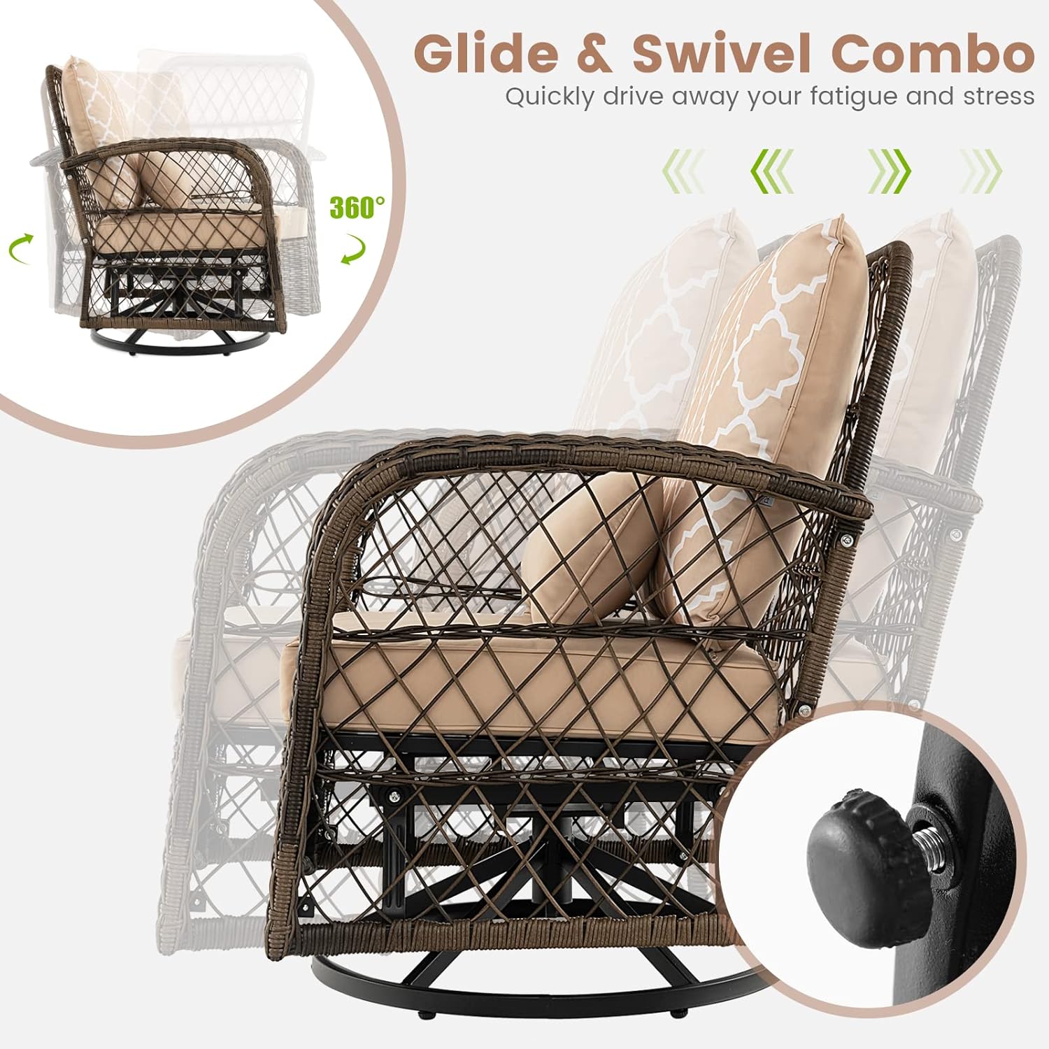 COSTWAY Patio 3PCS Wicker Swivel Rocker Set 2 Rocking Chairs 360 Degrees w/Coffee Table