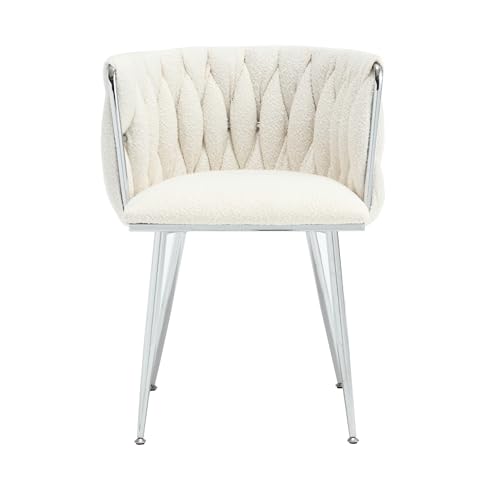 Set of 2 Chic and Comfortable Velvet Accent Chairs with Metal Feet Boucle Perfect for Living Room or Bedroom Sturdy and Durable Construction High Backrest Cozy Armrest Ivory
