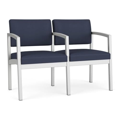 Lenox Steel Fabric 2 Seats Reception Chair in Silver/Open House Navy