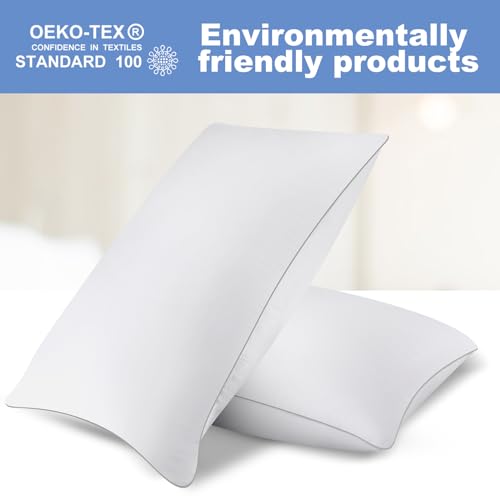 Bed Pillows for Sleeping Queen Size set of 2 Pack Cooling Pillow Set of 2 for Side Back and Stomach Sleepers Down Alternative Filling Luxury Soft and Skin-Friendly