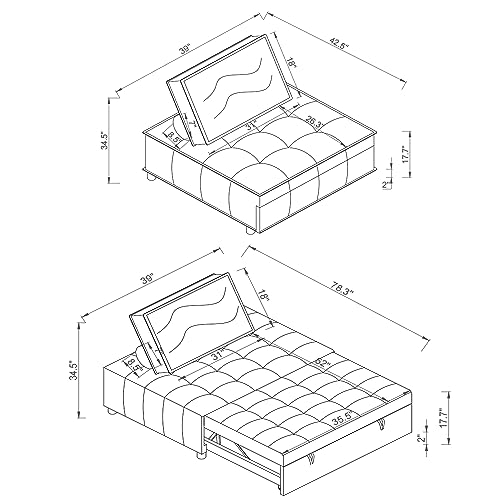 Lazy Sofa Chair Linen Fabric Ottoman Chair Pulling Out Sofa Bed with Removable Pillow Multi-Functional Lounge Chair for Living Room, Dorm, Apartment, Office (Dark Grey)