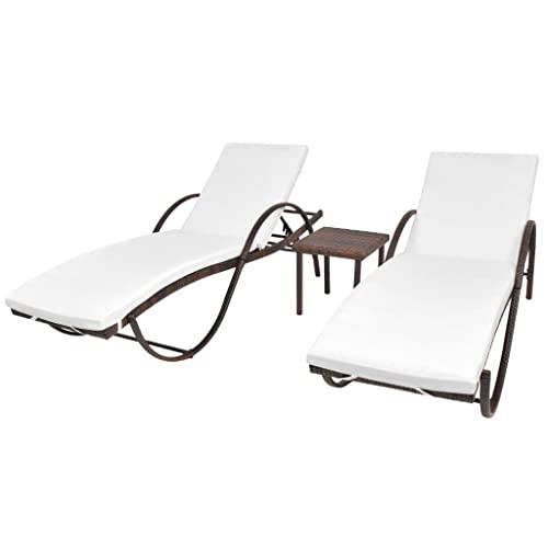 Sun Loungers 2 pcs with Table Poly Rattan Brown,Premium Outdoor Sunlounger Set: Relax and Unwind in Comfort and Style Sun Loungers, Chaise Lounges, Patio Furniture