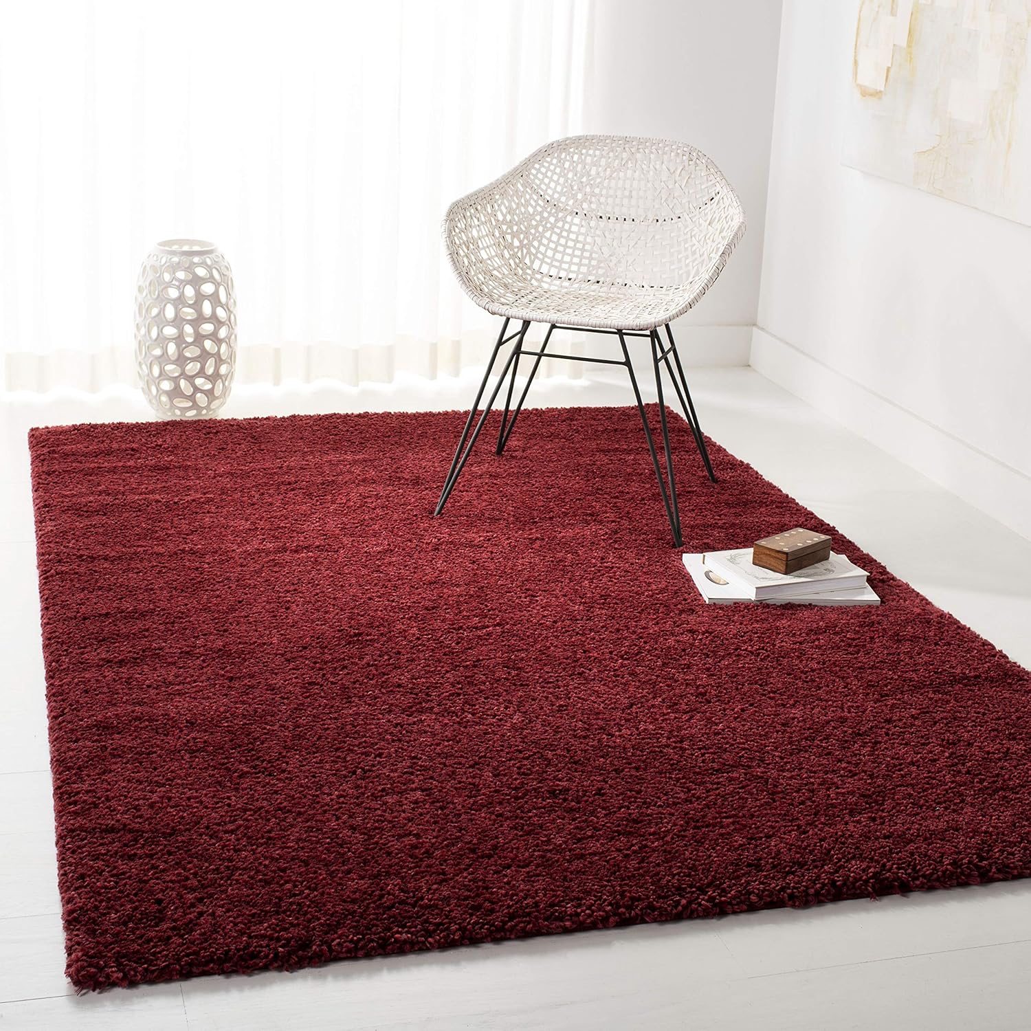 SAFAVIEH August Shag Collection Area Rug - 9' x 12', Burgundy, Solid Design, Non-Shedding & Easy Care, 1.2-inch Thick Ideal for High Traffic Areas in Living Room, Bedroom (AUG900S)