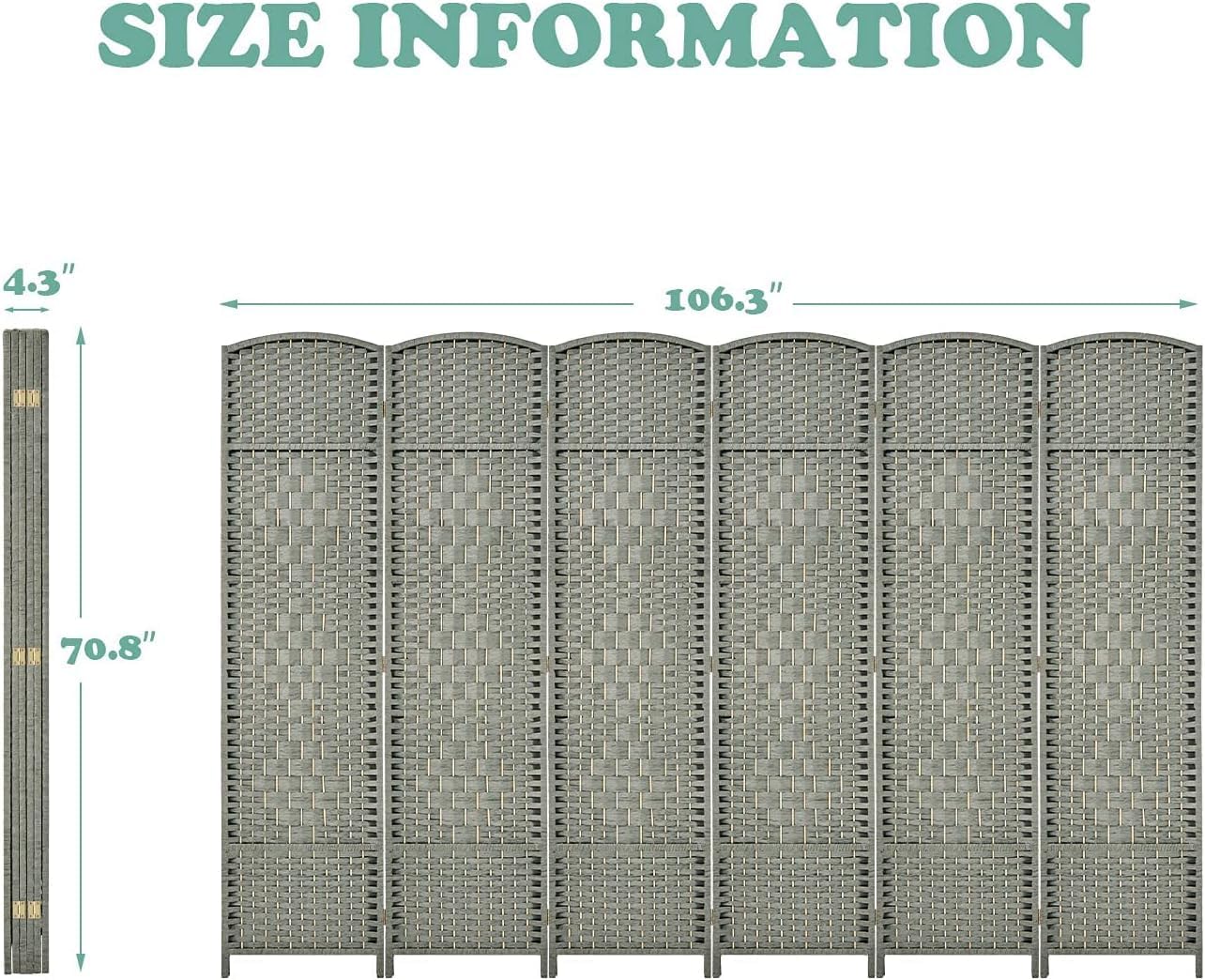 Excited Wrok Room dividers 6 ft. Tall Folding Privacy Screen, 6 Panel Tall Extra Wide Partition Foldable Panel Wall Divider, Folding Privacy Screens (Gray)