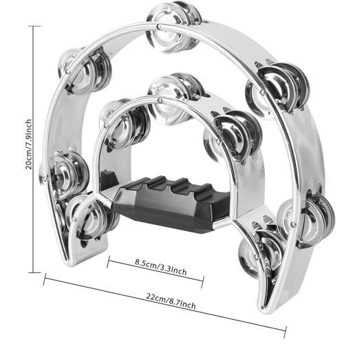 EastRock Double Row Tambourine,Metal Jingles Hand Held Percussion-Half Moon Tambourine for Adults, KTV, Party 2Pack