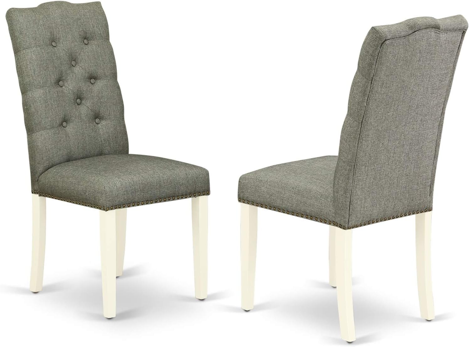 Ergode V027EL207-7 7-Pc Modern Dining Table Set - 6 Parson Chairs, Smoke Linen Fabric Seat, Rectangular Table Top, Wooden Legs, Linen White Finish