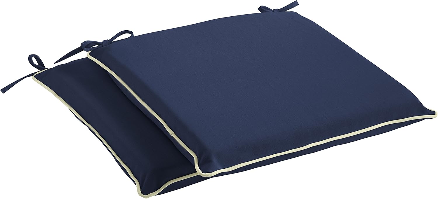 Mozaic Sunbrella Indoor/Outdoor Cushion Corded Chair Pad Set, 2 Count (Pack of 1), Canvas Navy/Canvas Natural