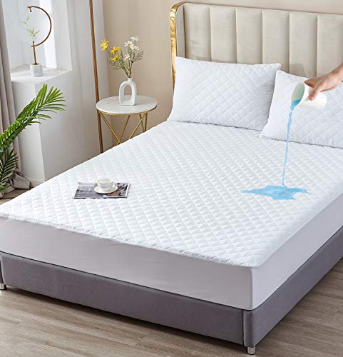 Twin XL Waterproof Mattress Protector, Quilted Cooling Fitted, 13-15 Inch Deep Pocket, Soft and Breathable, Noiseless, Machine Washable, Vinyl Free
