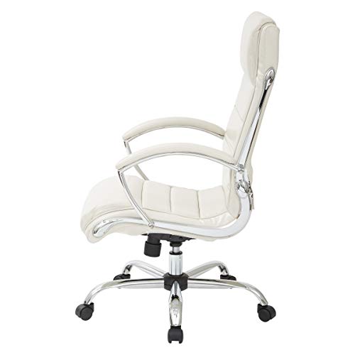 Office Star FL Series Faux Leather Adjustable Executive Office Chair with Padded Arms and Chrome Finish Accents, Cream
