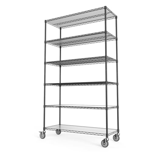 Metal Shelf Wire Shelving Unit, NSF 6 Tier 6000lbs Heavy Duty Adjustable Storage Rack with 5in Wheels and Shelf Liners for Commercial Grade Utility Steel Storage Rack - 20