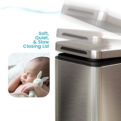 Home Zone Living 12 Gallon Kitchen Trash Can, Slim Body Stainless Steel Design, 45 Liter Capacity, Silver