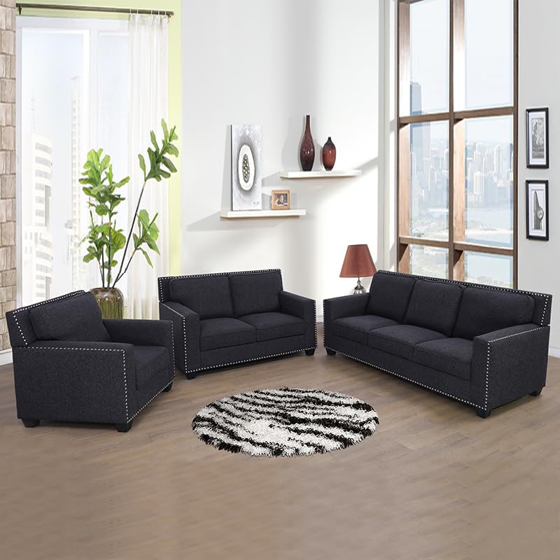 3-Piece Sectional Sofa Sets for Living Room Furniture, Modern Style Button Linen Couches with Tufted Cushions Including Chair Loveseat for Small Space Apartment Office