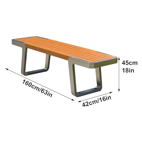Outdoor Patio Garden Bench, Park Bench 63in, All in One Outdoor Bench Stainless Steel Frame Plastic Wood Seat, Load-bearing Capacity 660lbs, for Park, Garden, Patio, Outdoor,(Brown)