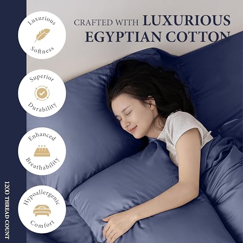 100% Egyptian Cotton Sheets Queen Size - 1200 Thread Count 4 PC Queen Sheet Set Egyptian Cotton, Sateen Weave Luxury Sheets Queen Size, High Thread Count Sheets, 17