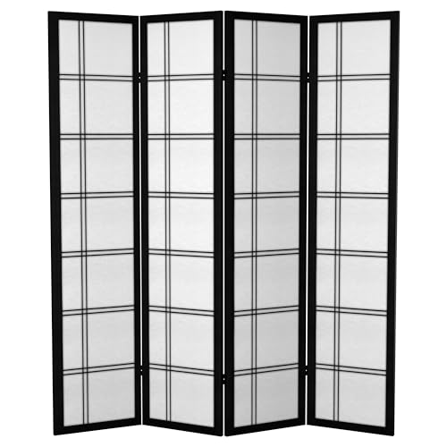 Oriental Furniture 6 ft. Tall Canvas Double Cross Room Divider - Black - 3 Panels