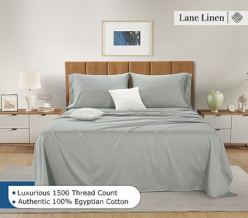 Lane Line 100% Egyptian Cotton Queen Sheet Set - 1500 TC, 4 PCs - Luxury Sateen Cotton White Bed Sheets Set - Hotel White Sheets Queen Set - 15