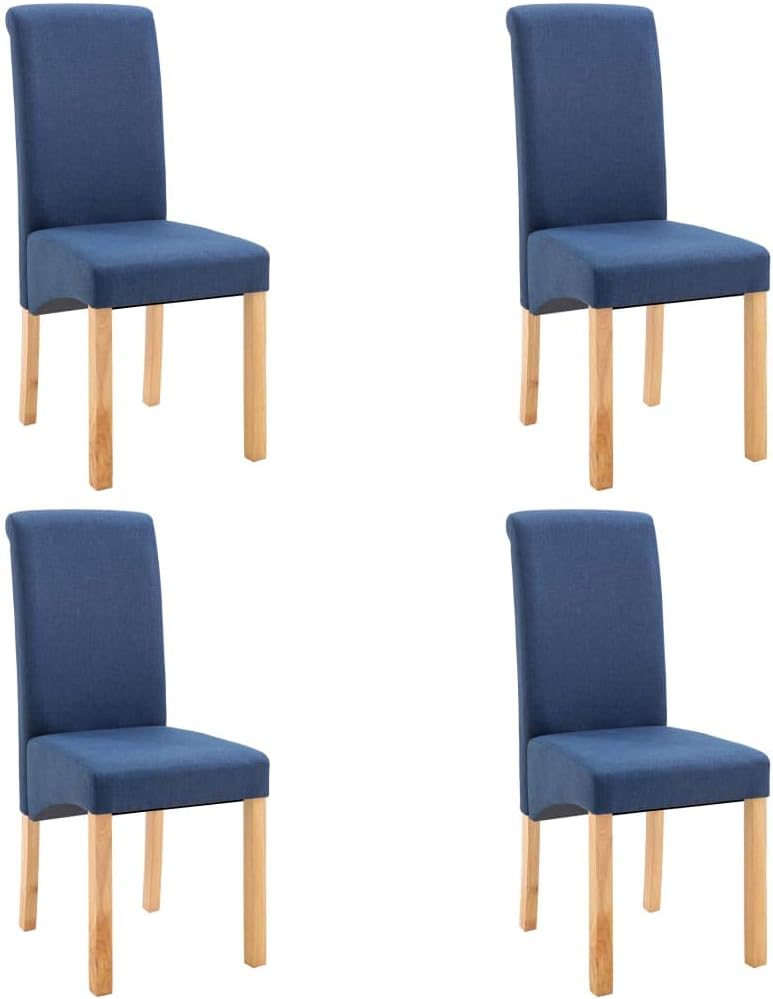 vidaXL Set of 4 Dining Chairs - Versatile, Comfortable and Durable Seating Solution - Ideal for Dining Room and Living Room - Blue Fabric with Wooden Frame