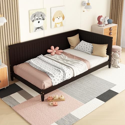 Full Size Daybed Frame with Backrest,Wood Full Size Sofa Bed with Slat Support for Kids,Teens,Full Platform Bed for Living Room, Bedroom(Full,Gray)