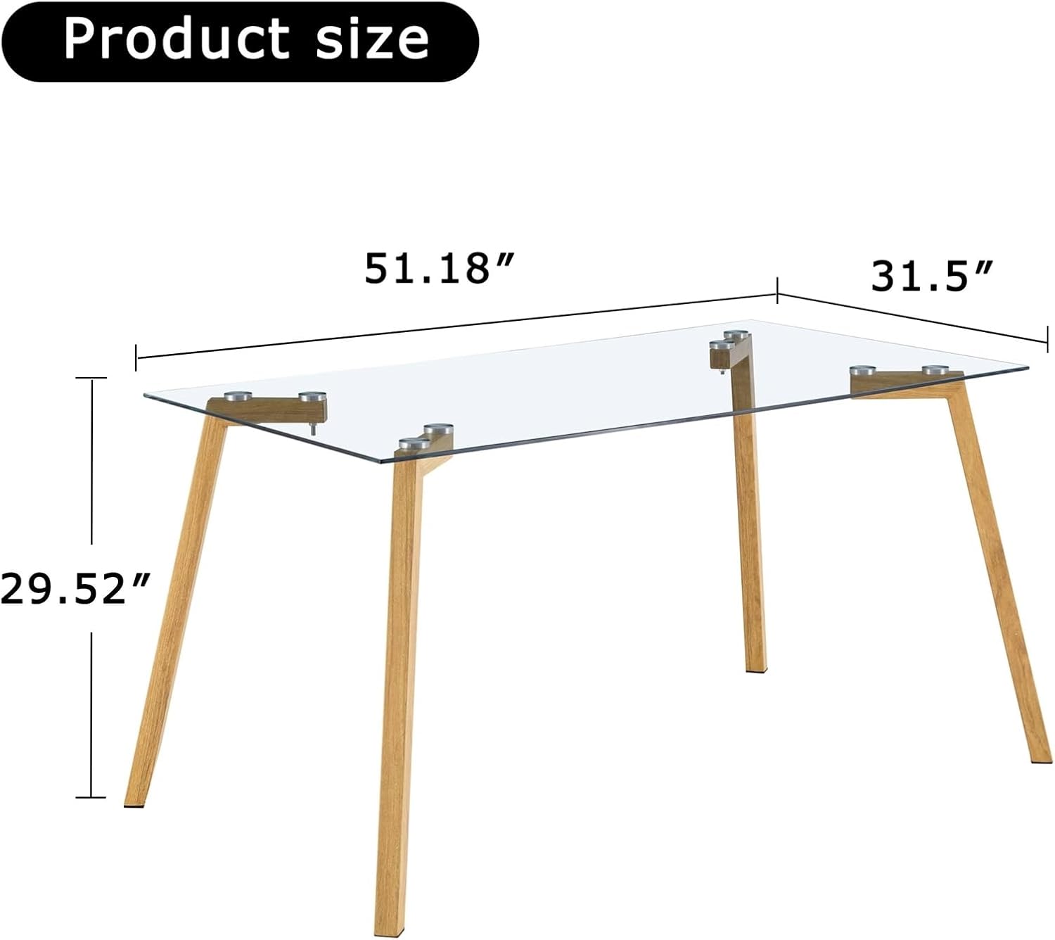 Glass Dining Table Modern Minimalist Rectangular for 4-6 with 0.31