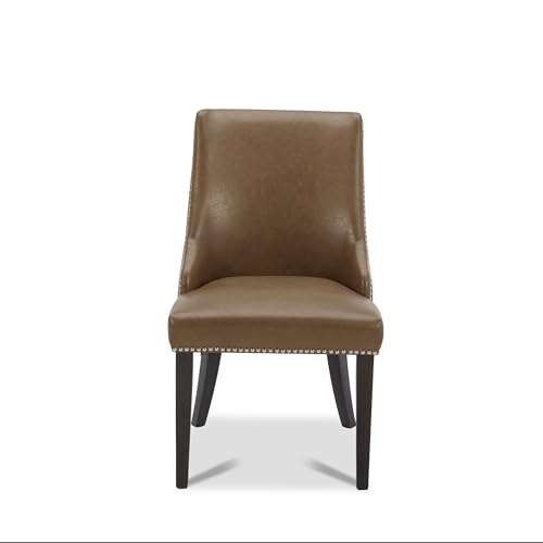 CHITA Farmhouse Dining Chairs with Nailhead Trim, Fabric High Back upholstered Chairs, Dining Room Chairs Set of 2,Dark Grey