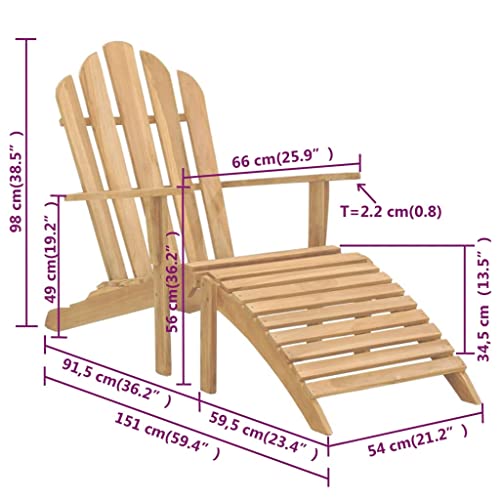 Adirondack Chair with Footrest,Reclining Patio Chairs,Balcony Furniture,Leisure Chair,Assembly Required,Garden Chair,Used in Terrace,Grass, Patio or Sunroom Room, Solid Teak Wood