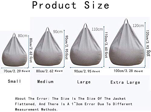 WAQIA Stuffed Animal Storage Bean Bag Chair Cover (No Filler) - Stuffable Zipper Beanbag Cover-Cotton Linen Memory Foam Beanbag Replacement Cover for Adults and Kids Without Filling