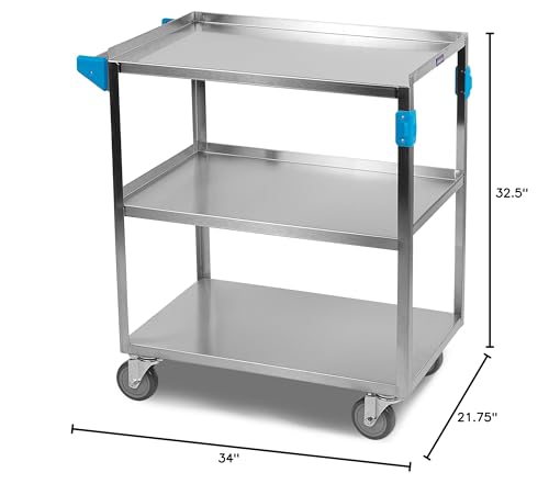 Carlisle FoodService Products Stainless Steel 3 Shelf Utility Cart, 15.5