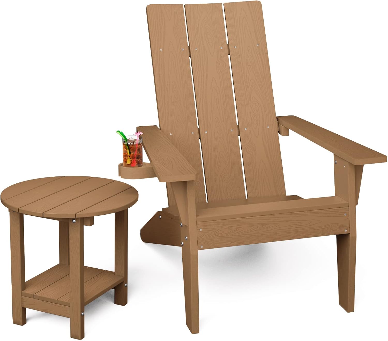 MXIMU Oversize Modern Adirondack Chair and Table Set, Fire Pit Seating, Foldable Outdoor Lounger Armchair, Lawn Chairs Furniture for Beach Poolside Balcony Patio Teak